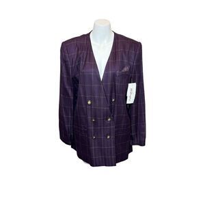 Worthington NWT purple window check double breasted blazer size 16